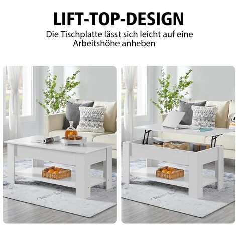Yaheetech Lift Top Coffee Table,L120cm X W60cm,White - Image 2