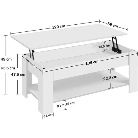 Yaheetech Lift Top Coffee Table,L120cm X W60cm,White - Image 5