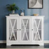 Livingandhome White Modern Storage Cabinet With 2 Tier Shelves Wooden Table