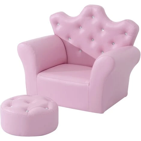 HOMCOM 2 PCS Kids Sofa And Ottoman Child Size Armchair For Girls Age 3 -5 Pink