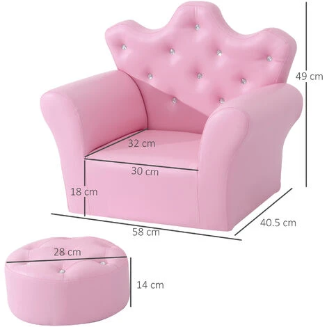 HOMCOM 2 PCS Kids Sofa And Ottoman Child Size Armchair For Girls Age 3 -5 Pink - Image 2