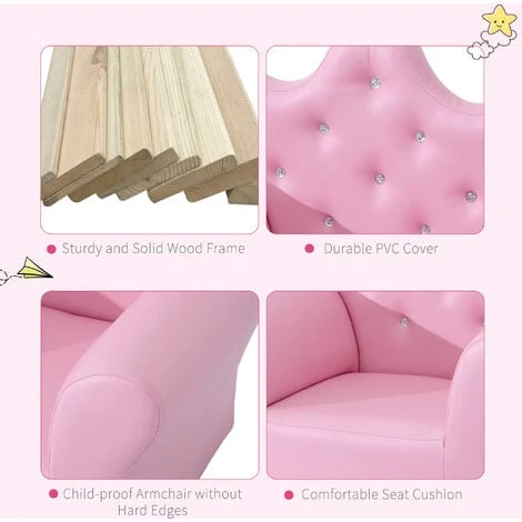 HOMCOM 2 PCS Kids Sofa And Ottoman Child Size Armchair For Girls Age 3 -5 Pink - Image 4