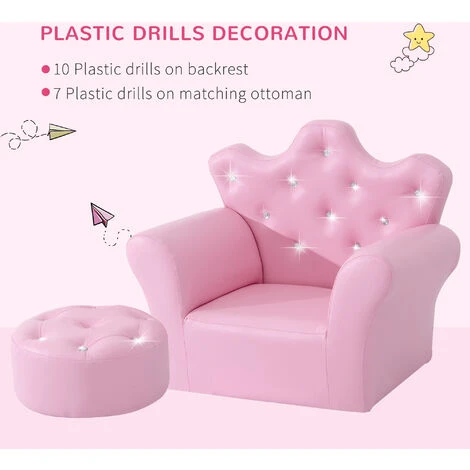 HOMCOM 2 PCS Kids Sofa And Ottoman Child Size Armchair For Girls Age 3 -5 Pink - Image 5