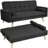 Yaheetech Fabric Upholstered Convertible Sofa Bed,3 Adjustable Back Angles, Black