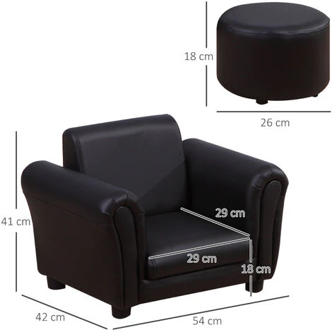 HOMCOM Toddler Chair Kids Sofa Set Children Couch Seating Armchair W/ Footstool Black - Image 2