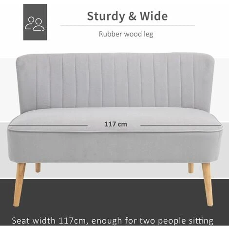 HOMCOM Modern Double Seat Sofa Compact Loveseat Couch Padded Velvet Wood Legs Grey - Image 5