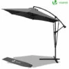 VOUNOT 3m Cantilever Garden Parasol, Banana Patio Umbrella With Crank Handle, Wind Protection Strap And Tilt, Grey