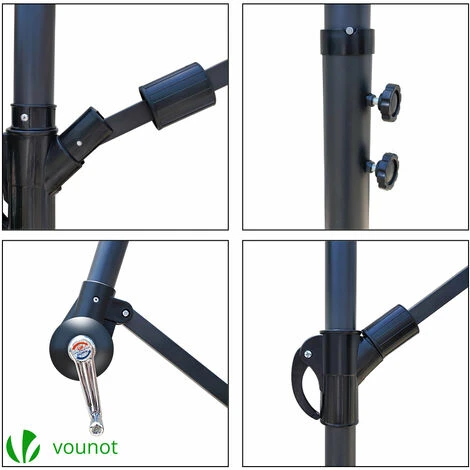 VOUNOT 3m Cantilever Garden Parasol, Banana Patio Umbrella With Crank Handle, Wind Protection Strap And Tilt, Khaki - Image 4