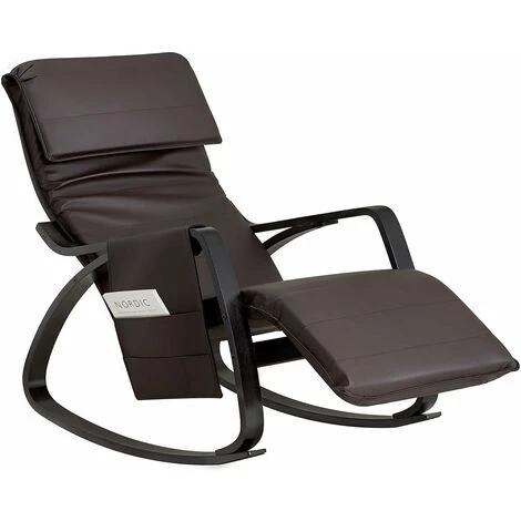 SoBuy PU Leather Rocking Chair With Adjustable Footrest And Removable Side Bag, FST20-BR