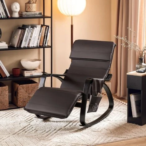 SoBuy PU Leather Rocking Chair With Adjustable Footrest And Removable Side Bag, FST20-BR - Image 2