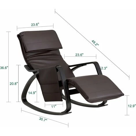 SoBuy PU Leather Rocking Chair With Adjustable Footrest And Removable Side Bag, FST20-BR - Image 3