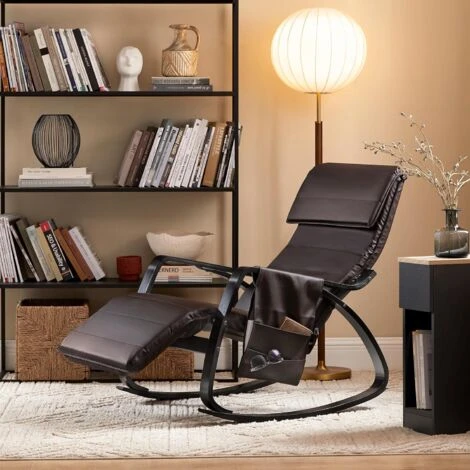 SoBuy PU Leather Rocking Chair With Adjustable Footrest And Removable Side Bag, FST20-BR - Image 4