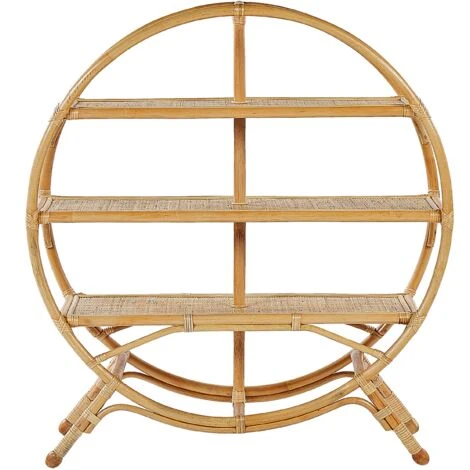 Bookcase 3 Tiers Light Wood Natural Rattan Open Back Oval Room Divider Tuvalu II - Image 4