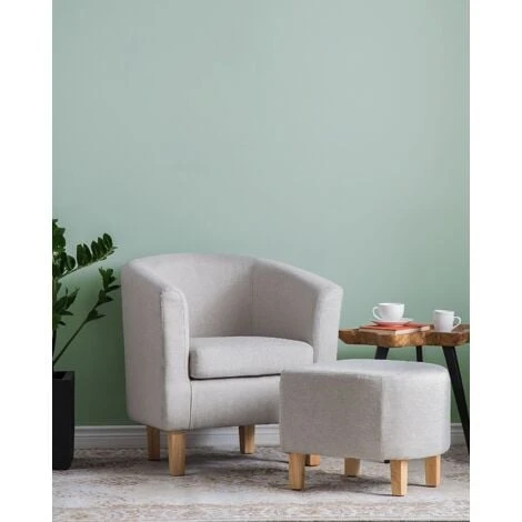 Classic Fabric Tub Chair With Footstool Grey Fabric Armchair Living Room Holden - Image 2