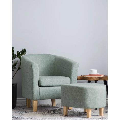 Classic Fabric Tub Chair With Footstool Green Fabric Armchair Living Room Holden - Image 2