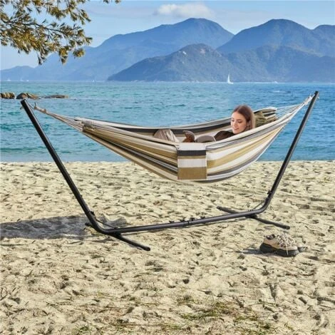 Yaheetech Double Hammock Bed & Stand Indoor/Outdoor, Desert Stripe - Image 2