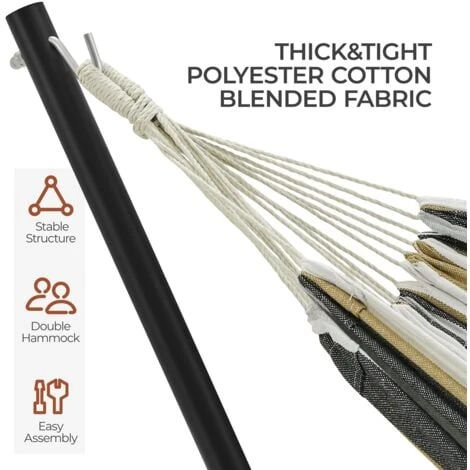 Yaheetech Double Hammock Bed & Stand Indoor/Outdoor, Desert Stripe - Image 4