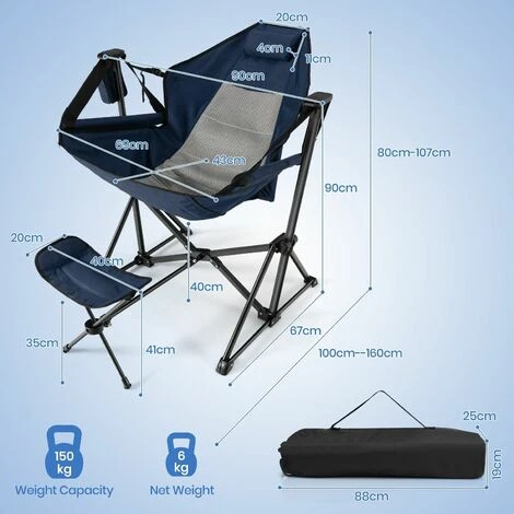 Hammock Camping Chair Folding Camping Swinging Chair W/ Retractable Footrest - Image 2