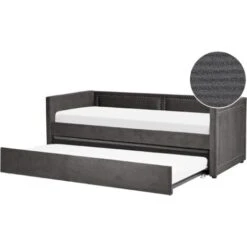 Modern Corduroy EU Single Trundle Bed Frame Nailhead Trim 3ft Dark Grey Mimizan