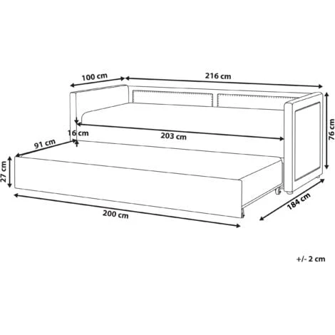 Modern Corduroy EU Single Trundle Bed Frame Nailhead Trim 3ft Dark Grey Mimizan - Image 3