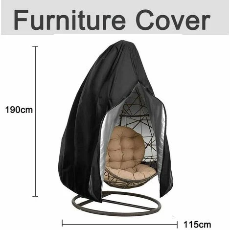 Egg Patio Hanging Egg Chair Cover Outdoor Swing Egg Chair Cover Waterproof Anti-dust With Zipper 210D Oxford Fabric Veranda Garden Lawn Chair Protector Furniture Accessory 115x190cm (Black) - Image 2
