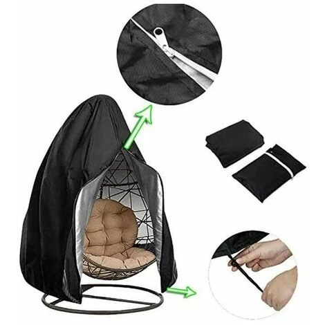 Egg Patio Hanging Egg Chair Cover Outdoor Swing Egg Chair Cover Waterproof Anti-dust With Zipper 210D Oxford Fabric Veranda Garden Lawn Chair Protector Furniture Accessory 115x190cm (Black) - Image 3