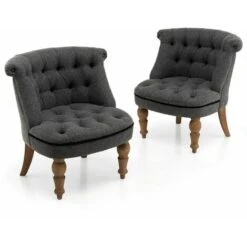 2 PCS Modern Upholstered Accent Sofa Chair Set Button Tufted Armless Chairs Set
