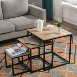 Nest Coffee Table 3 In 1 Set Compact Modern Design For Space Saving NATURAL