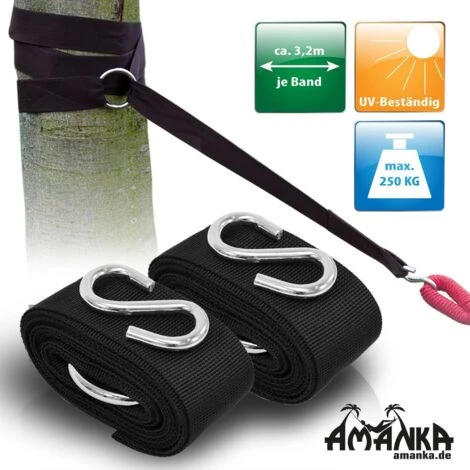 AMANKA Hammock Hanging Straps Kimba Incl 2 Tree Polyester Belts Resistant To UV Rays 3,2 M Long 5 Cm Wide And 2 Steel S Hooks Support Up To 250Kg - Image 5