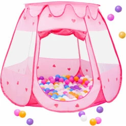 Pink Princess Tent For Girls - 300 Ball Pit Balls 120x120x90 Baby Girl Ball Pit