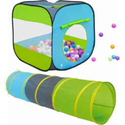 Kids Tent And Tunnel Set - 300 Ball Pit Balls - 70x70x72 Pop Up Baby Ball Pit