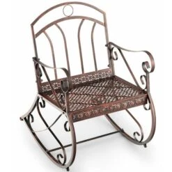 Outdoor Rocking Chair Patio Steel Rocker Seating W/ Ergonomic Backrest & Armrest