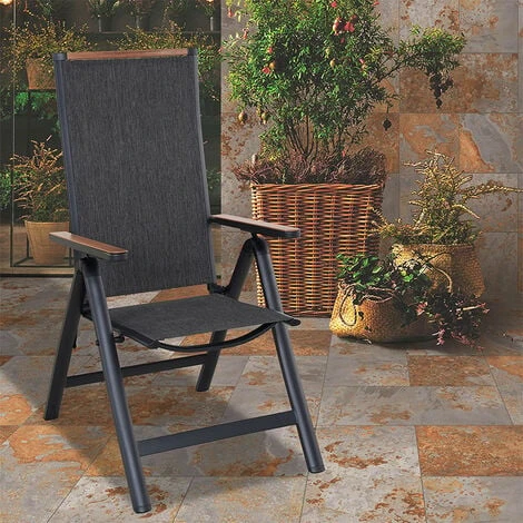Grand Patio High Back Garden Chair Aluminium Folding Dining Chair With Sturdy Armrests, Adjustable 6-Position,Lightweight, Portable Chair For Indoor,Outdoor Loadable 150kg (Black) - Image 3