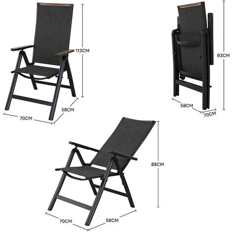 Grand Patio High Back Garden Chair Aluminium Folding Dining Chair With Sturdy Armrests, Adjustable 6-Position,Lightweight, Portable Chair For Indoor,Outdoor Loadable 150kg (Black) - Image 5