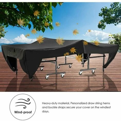 280 X 153 X 73 Cm (Black) Table Tennis Table Cover Waterproof And Dustproof Protective Cover Black - Image 3