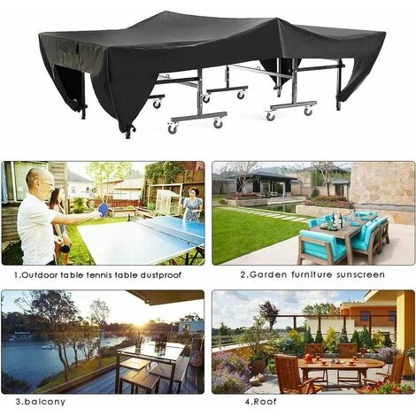 280 X 153 X 73 Cm (Black) Table Tennis Table Cover Waterproof And Dustproof Protective Cover Black - Image 5