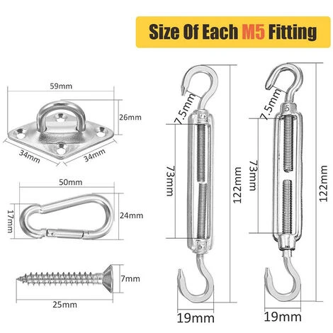 Square Shade Sail 304 Stainless Steel Accessories Outdoor Shade Sail Screw Diamond Set - Image 2