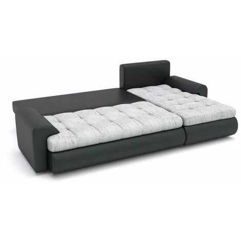 Tokyo Right Hand Facing Velvet Fabric Corner Sofa Bed - Dark Grey & White - Image 2