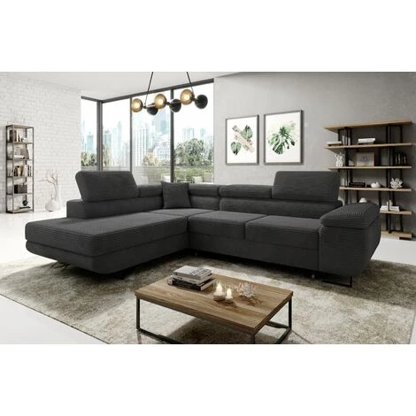 Aston Jumbo Cord Left Hand Facing Corner Sofa Bed With Storage And Lift Mechanism - Dark Grey