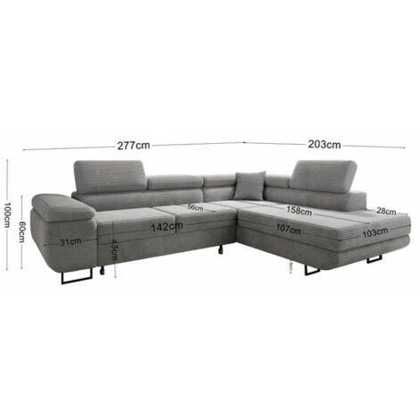 Aston Jumbo Cord Left Hand Facing Corner Sofa Bed With Storage And Lift Mechanism - Dark Grey - Image 2