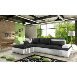 Max Left Hand Facing Corner Sofa Bed - Dark Grey & White