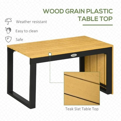 Outsunny 3PCs Patio Furniture Set W/ Cushions, Wood Grain Plastic Top Table - Image 5