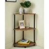 3 Tier Oak Effect Table Corner Storage Shelves Unit Black Metal Legs