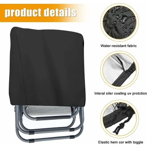 HIASDFLS Lot De 2 Housses De Chaise Inclinable Pliantes En Tissu Oxford 210D Pour Chaises De Jardin Empilables - Housse De Chaise Longue Pliable Avec Sac De Rangement (713434110 Cm) - Noir - Image 2