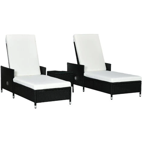 Outsunny Patio Chaise Lounge Chair Set W/ Adjustable Backrest, Side Table Cream