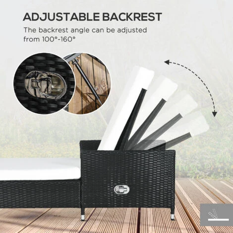 Outsunny Patio Chaise Lounge Chair Set W/ Adjustable Backrest, Side Table Cream - Image 4