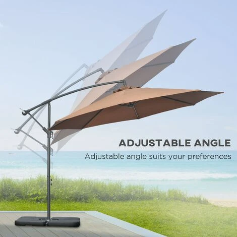 Outsunny 3(m) Garden Banana Parasol Cantilever Umbrella W/ Base Weights & Cover Coffee - Image 5