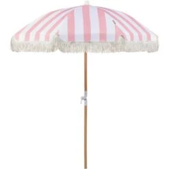 Retro Garden Market Parasol Outdoor Umbrella Beech Wood Pole Pink And White Mondello