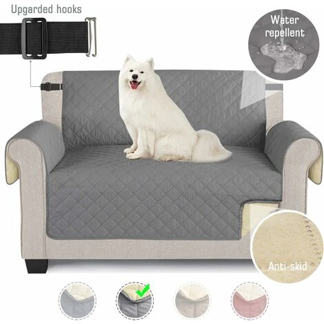 LITZEE Waterproof Sofa Covers Sofa Covers With Elastic Straps Non-Slip Foam For Living Room Dog Protector Protect From Pets, Spills, Wear And Cracks (Grey, 2 Seater 116 X 190cm)