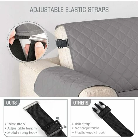 LITZEE Waterproof Sofa Covers Sofa Covers With Elastic Straps Non-Slip Foam For Living Room Dog Protector Protect From Pets, Spills, Wear And Cracks (Grey, 2 Seater 116 X 190cm) - Image 5